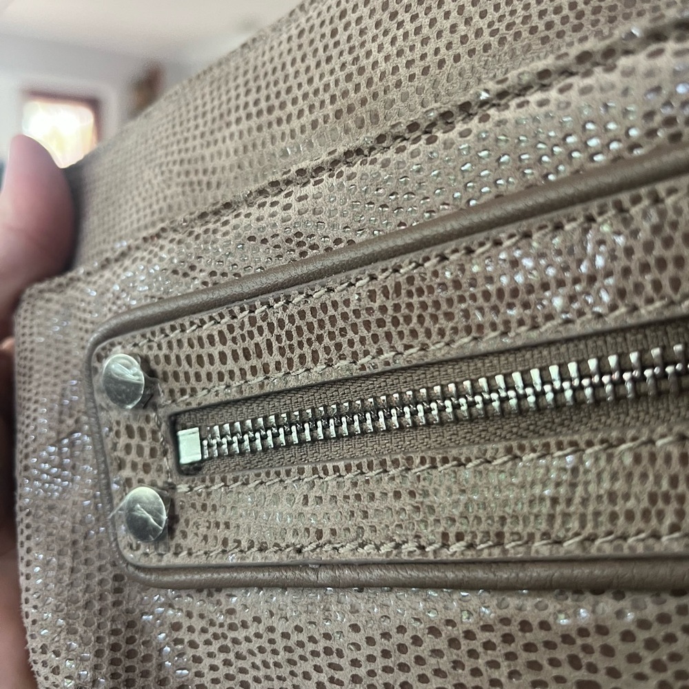 Chez Taupe Leather Clutch - snakeskin print - Picture 2 of 6